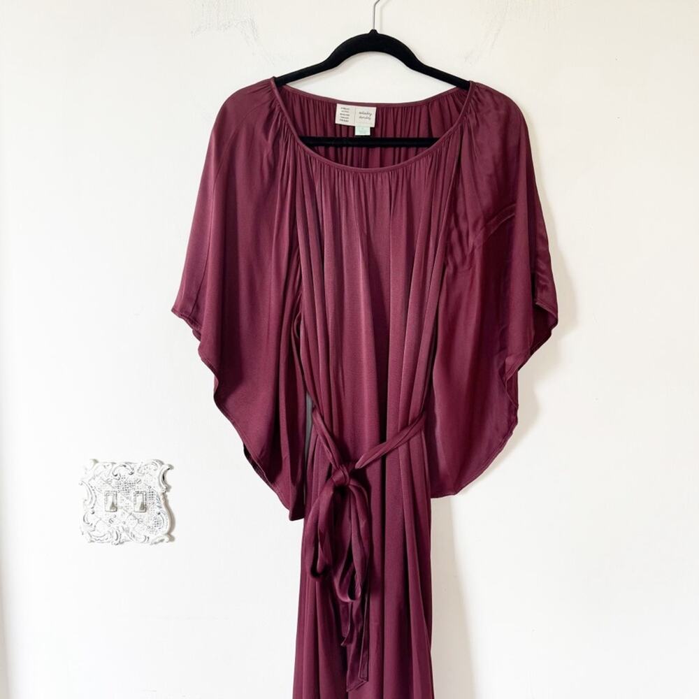 Anthropologie Cecile Wine Kimono Sleeve Satin Draped Maxi Dress Tie Waist S - Picture 6 of 13